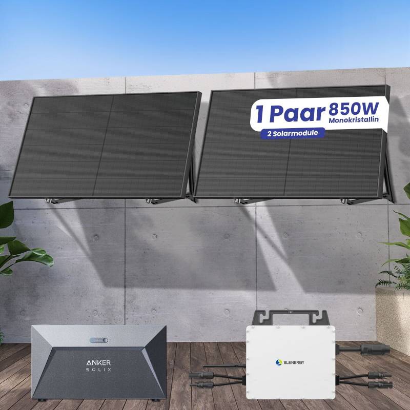 Balkonkraftwerk mit Speicher 850W | SLENERGY Wechselrichter 800W | Photovoltaik Anlage mit 1,6 kWh Solarspeicher von Anker von Terralumen GmbH