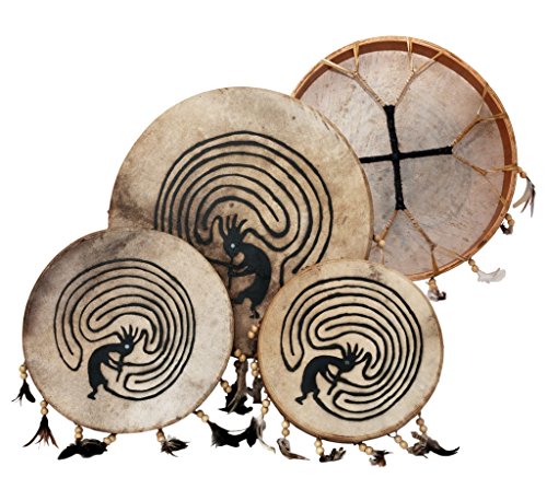 Schamanentrommel Bemalt Ø 30 cm Rund Indianer Federn Shaman Drum Goat Skin inkl. Stick von Terré