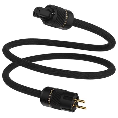 Tertullus Geschirmtes HiFi Netzkabel Schwarz 1.5m mit IEC Schuko vergoldeten Steckern & KaltgerÄte,3-Kern mit 3,5mm² High-End Netzkabel für Audio Anwendungen,DVD Audio Decoder Verstärker von Tertullus