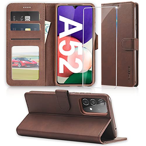 Handyhülle für Samsung Galaxy A52 Hülle 5G Leder Klappbar mit Panzerglas Schutzfolie, A52S Premium Leder Schutzhülle Wallet [Kartenfach] [Standfunktion] Cover Flip Case für Samsung A52/A52S Klapphülle von Teryei