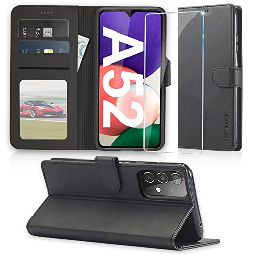 Handyhülle für Samsung Galaxy A52 Hülle 5G Leder Klappbar mit Panzerglas Schutzfolie, A52S Premium Leder Schutzhülle Wallet [Kartenfach] [Standfunktion] Cover Flip Case für Samsung A52/A52S Klapphülle von Teryei