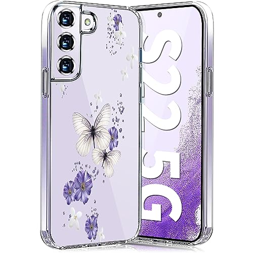 Hülle für Samsung Galaxy s22 Hülle Soft Silikon TPU Blumen Galaxy s22 Hülle Schutzhülle Dünne Weiche Schmetterlings Muster Transparent Clear Handyhülle für Samsung s22 5G Case (A) von Teryei
