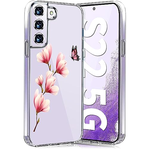 Hülle für Samsung Galaxy s22 Hülle Soft Silikon TPU Blumen Galaxy s22 Hülle Schutzhülle Dünne Weiche Schmetterlings Muster Transparent Clear Handyhülle für Samsung s22 5G Case (C) von Teryei