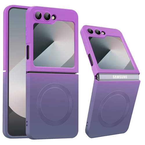 Magnetische Samsung Galaxy Z Flip 6 Hülle [Kompatibel mit MagSafe], Galaxy Z Flip 6 Eingebaute Kamera schutzfolie, Farbverlauf Weiches Flüssig silikon Stoßfest Matt Z Flip 6 Handyhülle (Lila Grau) von Teryei