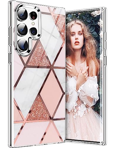 S22 Ultra 5G Handyhülle für Samsung Galaxy S22 Ultra 5G Hülle Transparent Dünn Original Blumen Muster Motiv, Slim Silikon Case Soft TPU Bumper Stoßfest Schutzhülle für Samsung S22 Ultra 5G Handy (A) von Teryei