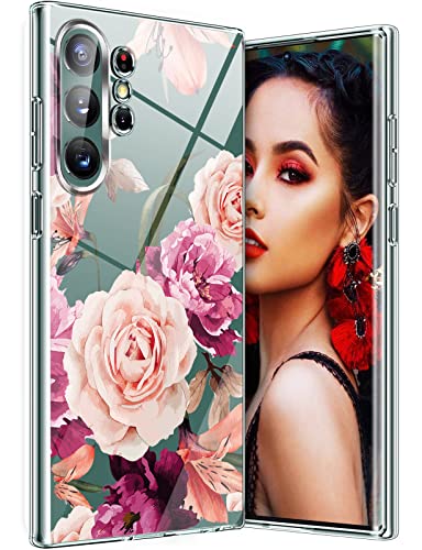 S23 Ultra Handyhülle für Samsung Galaxy S23 Ultra 5G Hülle Transparent Dünn Original Blumen Muster Motiv, Slim Silikon Tasche Case Soft TPU Bumper Stoßfest Schutzhülle für Samsung S23 Ultra Handy von Teryei