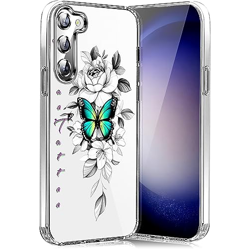 Teryei HandyHülle für Samsung Galaxy S23 Fe Soft Silikon TPU Blumen Samsung S23 Fe Hülle Schutzhülle Dünne Weiche Schmetterlings Muster Transparent Clear Handytasche für Galaxy S23 Fe 5G Case (B) von Teryei