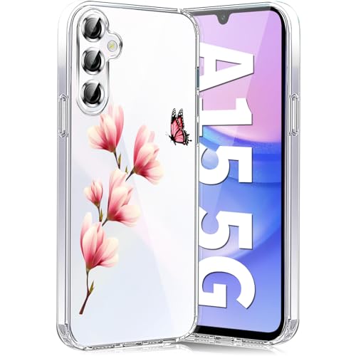 Teryei Handyhülle für Samsung Galaxy A15 5G Hülle Soft Silikon TPU Blumen Galaxy A15 5G Hülle Schutzhülle Dünne Weiche Schmetterlings Muster Transparent Clear Handyhülle für Samsung A15 5G Case (d) von Teryei