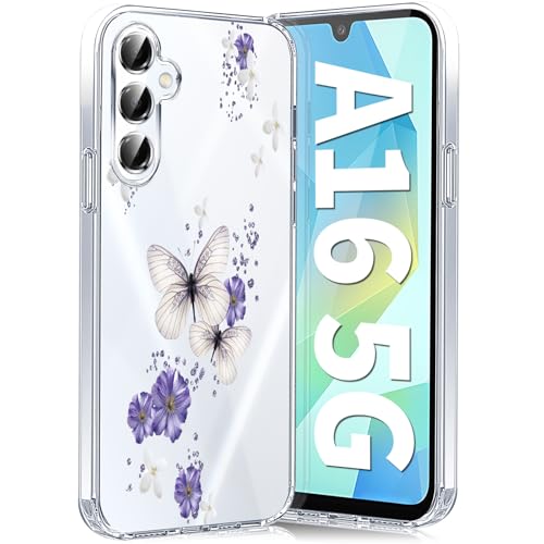 Teryei Handyhülle für Samsung Galaxy A16 Hülle Soft Silikon TPU Blumen Galaxy A16 5G Hülle Schutzhülle Dünne Weiche Schmetterlings Muster Transparent Clear Hülle für Samsung A16 case (A) von Teryei
