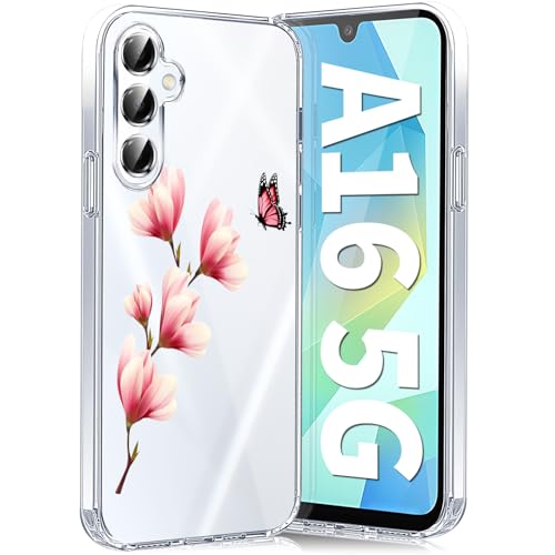 Teryei Handyhülle für Samsung Galaxy A16 Hülle Soft Silikon TPU Blumen Galaxy A16 5G Hülle Schutzhülle Dünne Weiche Schmetterlings Muster Transparent Clear Hülle für Samsung A16 case (C) von Teryei
