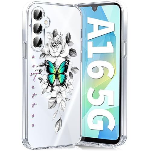 Teryei Handyhülle für Samsung Galaxy A16 Hülle Soft Silikon TPU Blumen Galaxy A16 5G Hülle Schutzhülle Dünne Weiche Schmetterlings Muster Transparent Clear Hülle für Samsung A16 case (D) von Teryei