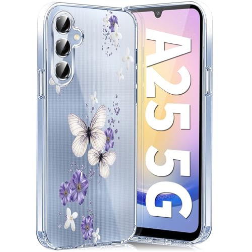 Teryei Handyhülle für Samsung Galaxy A25 Hülle Soft Silikon TPU Blumen Galaxy A25 5G Hülle Schutzhülle Dünne Weiche Schmetterlings Muster Transparent Clear Hülle für Samsung A25 case (B) von Teryei