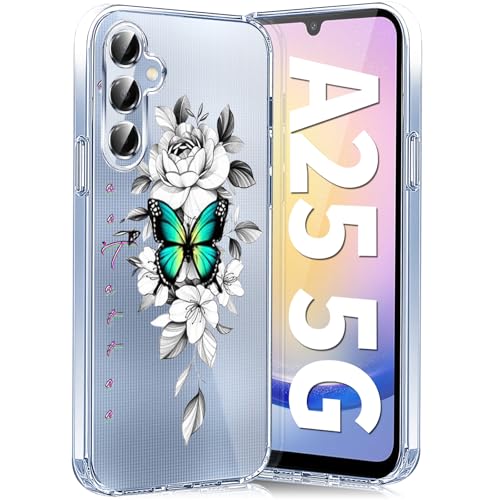 Teryei Handyhülle für Samsung Galaxy A25 Hülle Soft Silikon TPU Blumen Galaxy A25 5G Hülle Schutzhülle Dünne Weiche Schmetterlings Muster Transparent Clear Hülle für Samsung A25 case (C) von Teryei