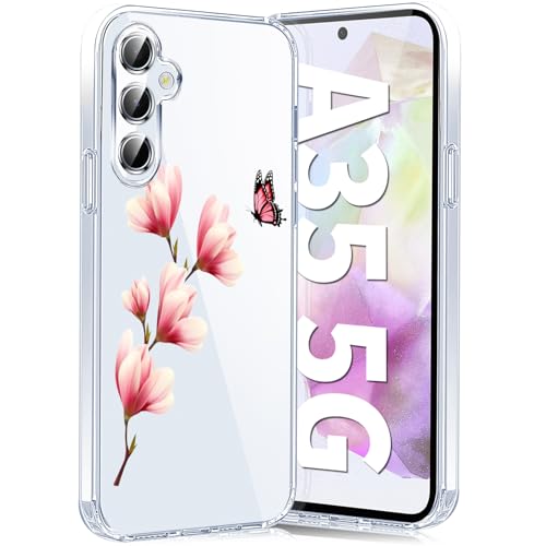 Teryei Handyhülle für Samsung Galaxy A35 Hülle Soft Silikon TPU Blumen Galaxy A35 5G Hülle Schutzhülle Dünne Weiche Schmetterlings Muster Transparent Clear Hülle für Samsung A35 (C) von Teryei