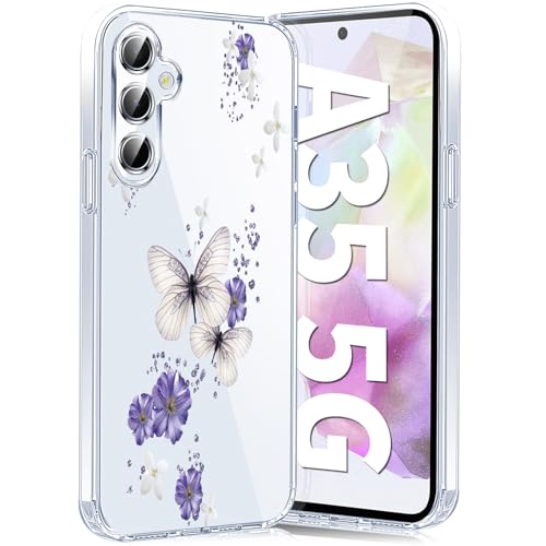Teryei Handyhülle für Samsung Galaxy A35 Hülle Soft Silikon TPU Blumen Galaxy A35 5G Hülle Schutzhülle Dünne Weiche Schmetterlings Muster Transparent Clear Hülle für Samsung A35 (D) von Teryei