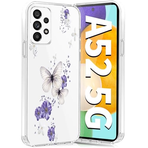 Teryei Handyhülle für Samsung Galaxy A52/A52s Hülle Soft Silikon TPU Blumen Galaxy A52/A52s 5G Hülle Schutzhülle Dünne Weiche Schmetterlings Muster Transparent Clear Hülle für Samsung A52/A52s (B) von Teryei