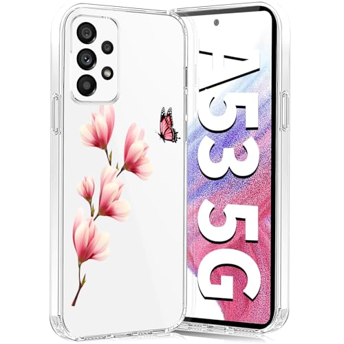 Teryei Handyhülle für Samsung Galaxy A53 Hülle Soft Silikon TPU Blumen Galaxy A53 5G Hülle Schutzhülle Dünne Weiche Schmetterlings Muster Transparent Clear Hülle für Samsung A53 case (A) von Teryei