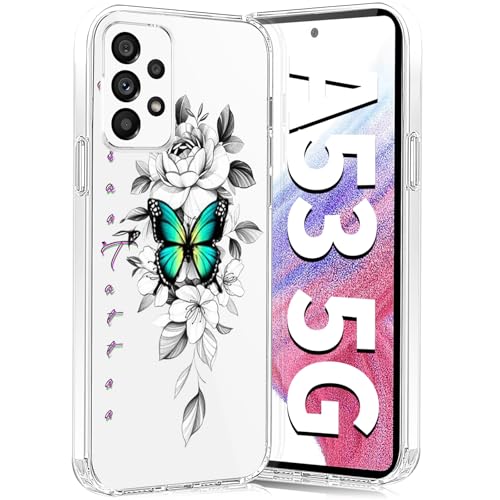 Teryei Handyhülle für Samsung Galaxy A53 Hülle Soft Silikon TPU Blumen Galaxy A53 5G Hülle Schutzhülle Dünne Weiche Schmetterlings Muster Transparent Clear Hülle für Samsung A53 case (C) von Teryei