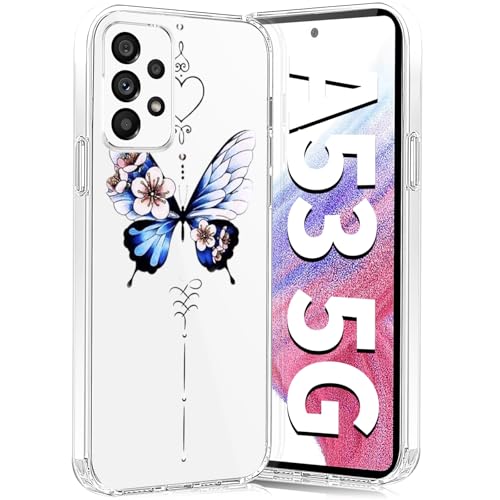 Teryei Handyhülle für Samsung Galaxy A53 Hülle Soft Silikon TPU Blumen Galaxy A53 5G Hülle Schutzhülle Dünne Weiche Schmetterlings Muster Transparent Clear Hülle für Samsung A53 case (D) von Teryei