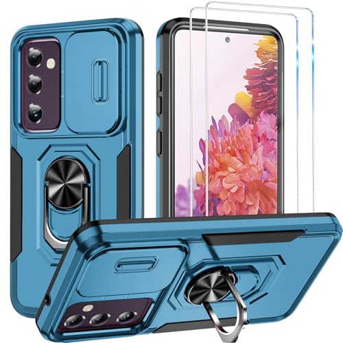 Teryei Handyhülle für Samsung Galaxy S20 FE 5G Hülle,2 Glasfolie Schutzfolie, Militär Kameraschutz Ständer Hülle für Samsung S20 5G FE, Outdoor Kratzfest Cover Samsung S20 5G FE Stoßfest Case (Blau) von Teryei