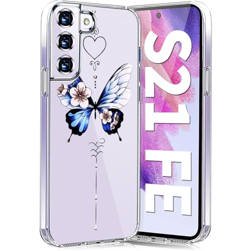 Teryei Handyhülle für Samsung Galaxy S21 FE 5G - Soft Silikon TPU Blumen Schutzhülle, Dünne Weiche Schmetterlings Muster Transparent Clear Hülle (C) von Teryei
