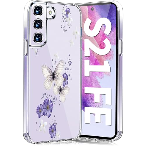 Teryei Handyhülle für Samsung Galaxy S21 FE Hülle Soft Silikon TPU Blumen Galaxy S21 FE 5G Hülle Schutzhülle Dünne Weiche Schmetterlings Muster Transparent Clear Hülle für Samsung S21 FE (A) von Teryei