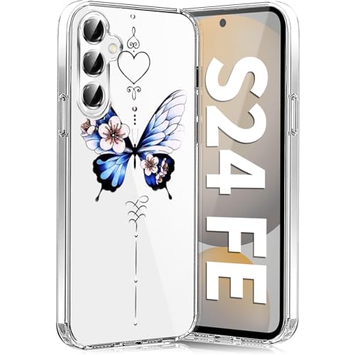Teryei Handyhülle für Samsung Galaxy S24 FE Hülle Soft Silikon TPU Blumen Galaxy S24 FE 5G Hülle Schutzhülle Dünne Weiche Schmetterlings Muster Transparent Clear Hülle für Samsung S24 FE (A) von Teryei