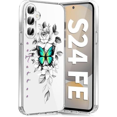 Teryei Handyhülle für Samsung Galaxy S24 FE Hülle Soft Silikon TPU Blumen Galaxy S24 FE 5G Hülle Schutzhülle Dünne Weiche Schmetterlings Muster Transparent Clear Hülle für Samsung S24 FE (B) von Teryei
