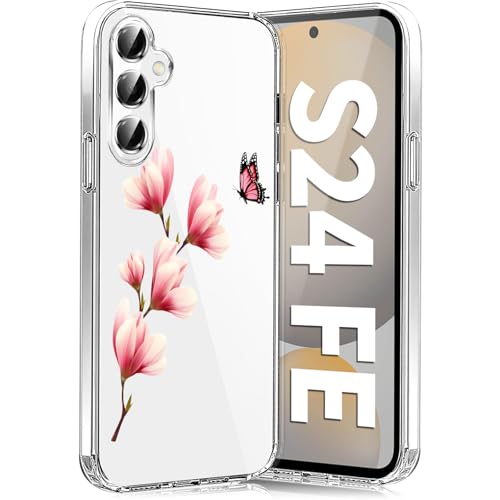 Teryei Handyhülle für Samsung Galaxy S24 FE Hülle Soft Silikon TPU Blumen Galaxy S24 FE 5G Hülle Schutzhülle Dünne Weiche Schmetterlings Muster Transparent Clear Hülle für Samsung S24 FE (C) von Teryei