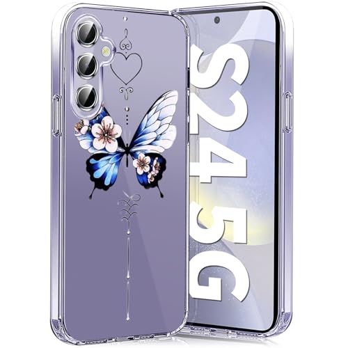 Teryei Handyhülle für Samsung Galaxy S24 Hülle Soft Silikon TPU Blumen Galaxy S24 5G Hülle Schutzhülle Dünne Weiche Schmetterlings Muster Transparent Clear Handyhülle für Samsung S24 5G Case (b) von Teryei
