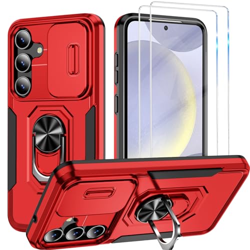 Teryei Handyhülle für Samsung Galaxy S24 Plus Hülle [2 Glasfolie Schutzfolie], Militär Standard Kameraschutz Handy Hüllen Ständer Schutzhülle Outdoor Kratzfest S24 Plus Hülle Stoßfest Case (Rot) von Teryei