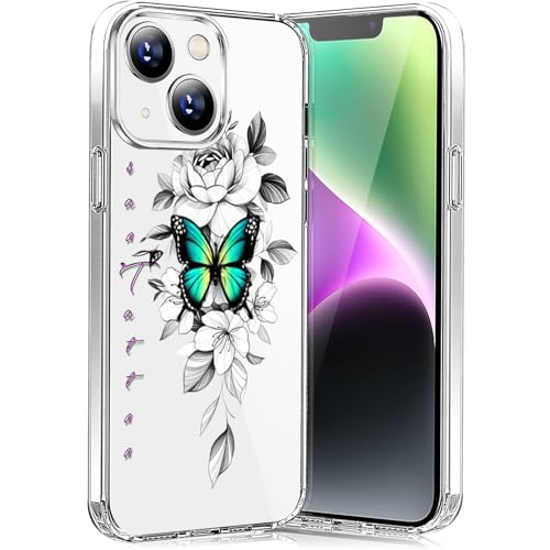 Teryei Hülle für Phone 15 HandyHülle Soft Silikon TPU Blumen für Phone 15 Hülle Dünn Schutzhülle Weiche Schmetterlings Muster Transparent Clear Cover Slim für Phone 15 Case (B) von Teryei