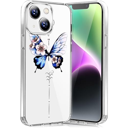 Teryei Hülle für Phone 15 HandyHülle Soft Silikon TPU Blumen für Phone 15 Hülle Dünn Schutzhülle Weiche Schmetterlings Muster Transparent Clear Cover Slim für Phone 15 Case (D) von Teryei