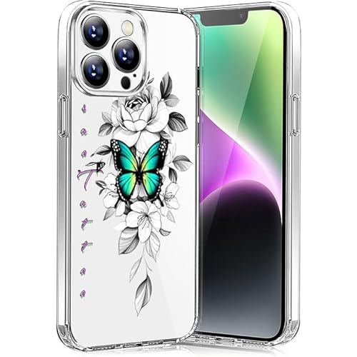 Teryei Hülle für Phone 15 Pro HandyHülle Soft Silikon TPU Blumen Phone 15 Pro Hülle Dünn Schutzhülle Weiche Schmetterlings Muster Transparent Clear Cover Slim für Phone 15 Pro Case (B) von Teryei