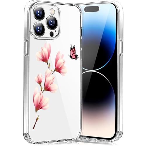 Teryei Hülle für Phone 15 Pro HandyHülle Soft Silikon TPU Blumen Phone 15 Pro Hülle Dünn Schutzhülle Weiche Schmetterlings Muster Transparent Clear Cover Slim für Phone 15 Pro Case (C) von Teryei