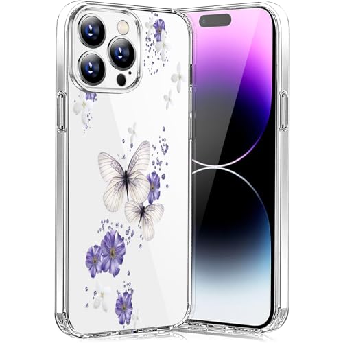 Teryei Hülle für Phone 15 Pro MaxHandyHülle Soft Silikon TPU Blumen für Phone 15 Pro MaxHülle Dünn Schutzhülle Weiche Schmetterlings Muster Transparent Clear Cover Slim für Phone 15 Pro Max Case von Teryei