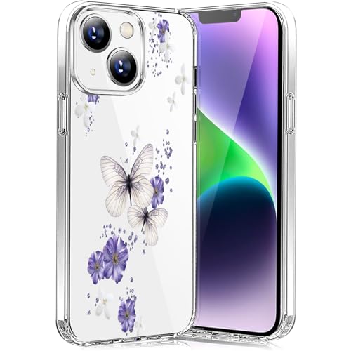 Teryei Hülle für iPhone 15 HandyHülle Soft Silikon TPU Blumen für iPhone 15 Hülle Dünn Schutzhülle Weiche Schmetterlings Muster Transparent Clear Cover Slim für iPhone 15 Case (A) von Teryei