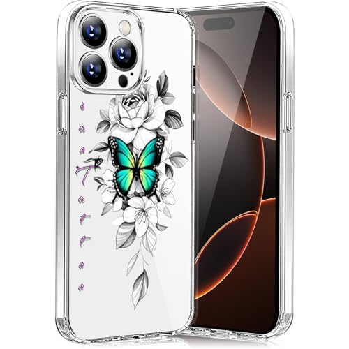 Teryei Hülle für iPhone 16 Pro Max - Silikon Blumen Schmetterling Muster Transparent Clear Case - Kabelloses Laden - Umfassender Schutz Teryei Hülle für iPhone 16 Pro Max - Silikon Blumen Schmetterling Muster Transparent Clear Case - Kabelloses Laden - Umfassender Schutz von Teryei