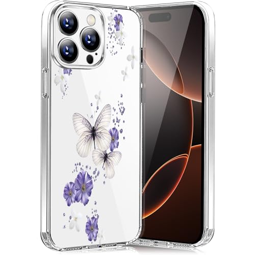 Teryei Hülle für iphone16 Pro HandyHülle Soft Silikon TPU Blumen für iPhone 16 Pro Hülle Dünn Schutzhülle Weiche Schmetterlings Muster Transparent Clear Cover Slim für iPhone 16 Pro Case (A) von Teryei