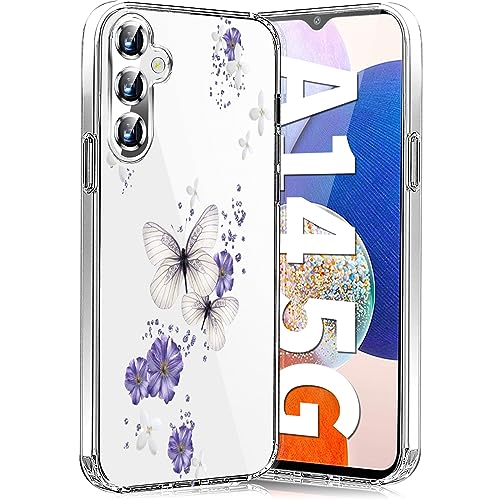 Teryei für Samsung Galaxy A14 5G Hülle Soft Silikon TPU Blumen Galaxy A14 5G Hülle Schutzhülle Dünne Weiche Schmetterlings Muster Transparent Clear Handyhülle für Samsung A14 5G Case (A) von Teryei