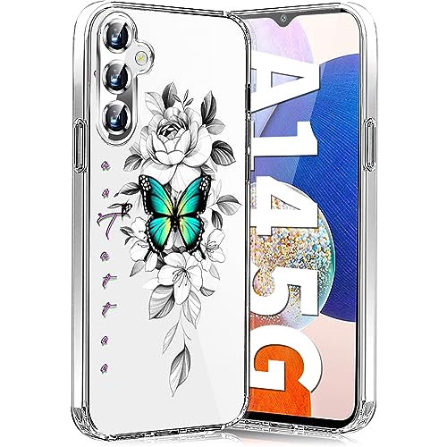 Teryei für Samsung Galaxy A14 5G Hülle Soft Silikon TPU Blumen Galaxy A14 5G Hülle Schutzhülle Dünne Weiche Schmetterlings Muster Transparent Clear Handyhülle für Samsung A14 5G Case (B) von Teryei