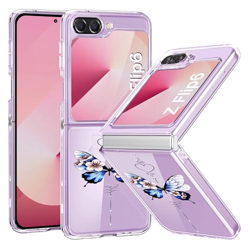 Teryei für Samsung Galaxy Z Flip 6 5G Hülle Soft Silikon TPU Blumen Galaxy Z Flip 6 Hülle Schutzhülle Dünne Weiche Schmetterlings Muster Transparent Clear Handyhülle für Samsung Z Flip 6 5G Case (b) von Teryei