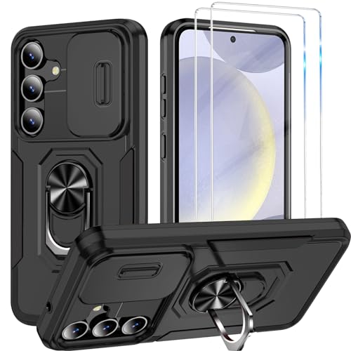 Teryei Hülle für Samsung Galaxy S24 Plus [2 Glasfolie Schutzfolie], Militär Standard Kameraschutz Outdoor Kratzfest Stoßfest Case(Schwarz) von Teryei