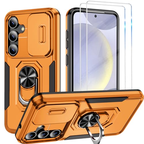 Teryei Hülle für Samsung Galaxy S24 Plus [2 Glasfolie Schutzfolie], Militär Standard Kameraschutz Outdoor Kratzfest Stoßfest Case (Orange) von Teryei