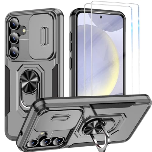 Teryei Hülle für Samsung Galaxy S24 Plus [2 Glasfolie Schutzfolie], Militär Standard Kameraschutz Outdoor Kratzfest Stoßfest Case Grau von Teryei