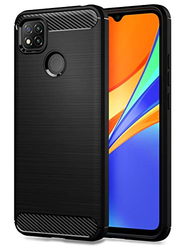 TesRank Xiaomi Redmi 9C & 9C NFC & Redmi 10A Hülle, Premium Weiche kohlefaser Handyhülle mit Wärmeableitungs-Design [Shock Absorption] [Anti-Slip] Kratzfest Schutzhülle Case für Redmi 9C-Schwarz von TesRank