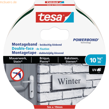 10 x Tesa Montageband für Mauerwerk und Stein 5mx19mm (10kg/m) transpa von Tesa