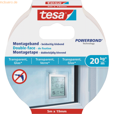 10 x Tesa Montageband für transparente Oberflächen und Glas 5mx19mm (2 von Tesa