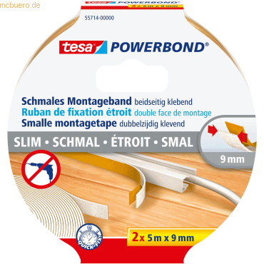 10 x Tesa Montageklebeband Powerbond schmal 5mx9mm transparent von Tesa