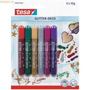 12 x Tesa Glitzerkleber -Glitter-Deco- bunt 6 Tuben a 10 ml von Tesa